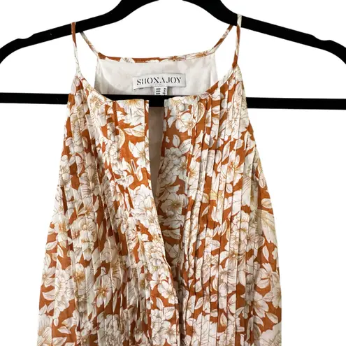 Shona joy Flor Pintucked Floral Linen Midi Dress in Orange Floral