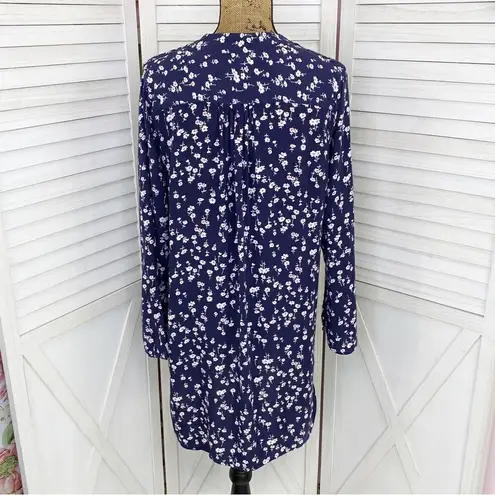 In Bloom Floral Bell Sleeve Tunic Shirt Dress Blue White Small