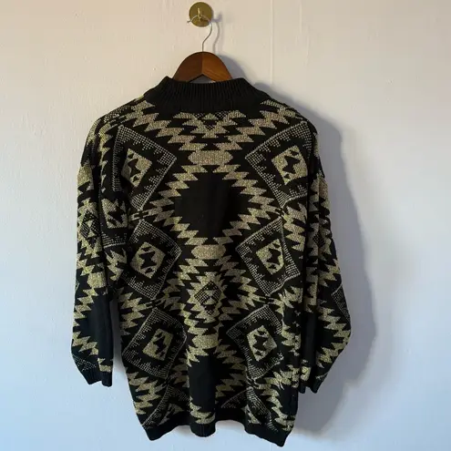 Vintage 1980s metallic sweater gladysbagley small gold black modern zigzag aztec