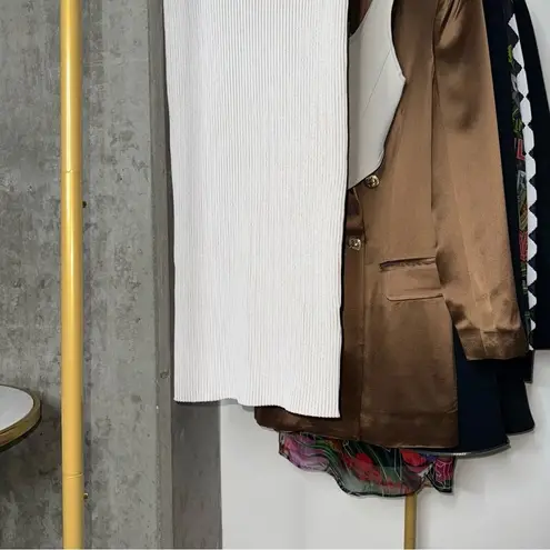 ANINE BING Julian Ribbed Knit Pencil Stretch Fitted Skirt in Ivory Cream