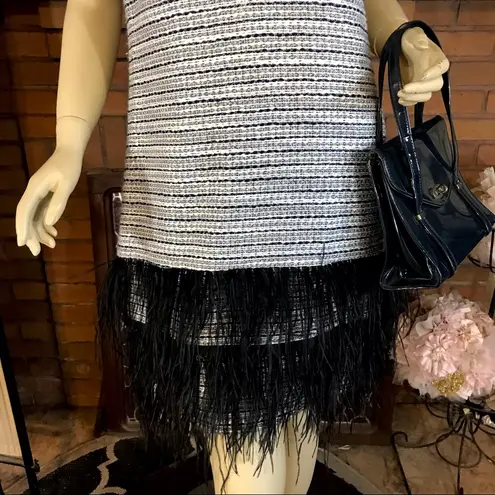 Sail To Sable STS TWEED METALLIC SHIFT DRESS WITH FEATHER TRIM HEM ACCENT (8) - Image 7