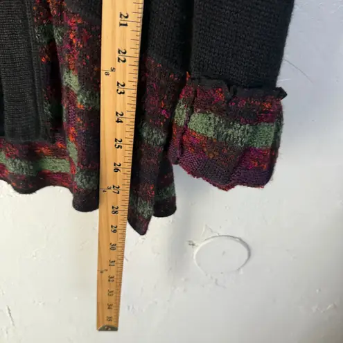 Z Cardigan Black Knit Sweater Ruffle Hem Unique Button Detail XL Boho Cottage