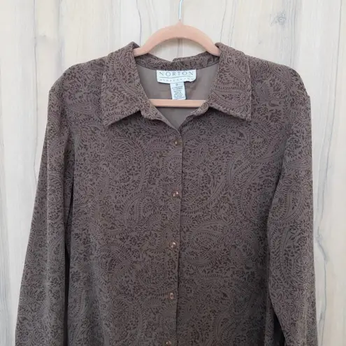 Norton Mcnaughton Womens Button Down Shirt Size 12 Brown Long Sleeve Paisley
