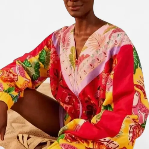 Farm Rio Mixed Scarves Windbreaker Jacket Multicolor Patchwork Maximalist SMALL