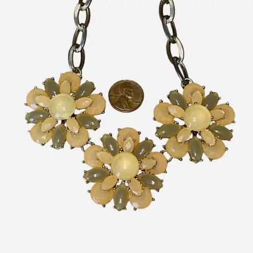 Sunflower Sunburst Three Large Clusters Chain Statement Necklace Yellow Gold Ton
