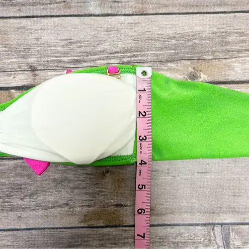 Luli Fama Pink Green Rhinestones Bandeau Bow Tassels Halter Bikini Top NWT