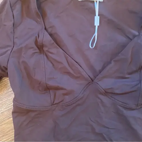 Qinsen Brown Fitted Crop Blouse Longsleeve size large