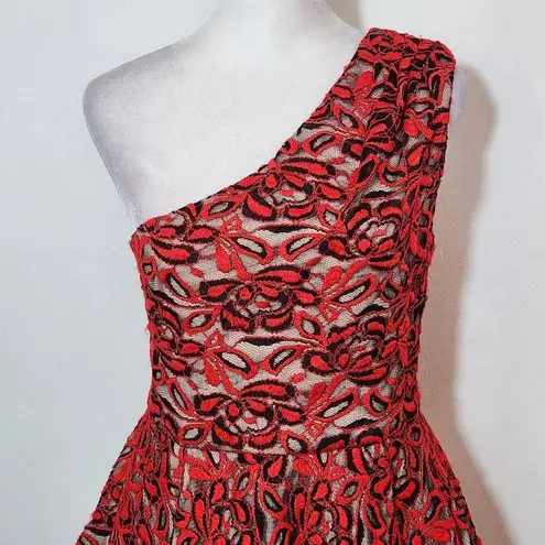 Madam X Red Lace One Shoulder Dress with Peplum NWT Size 6 Lace Cocktail Dress
