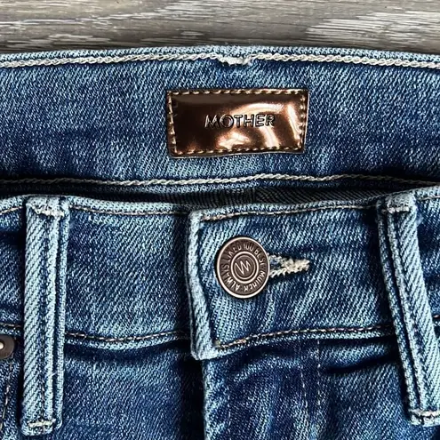 Mother The Insider Crop Step Fray Jeans in Reckless On A Shiny White Vespa Blue Size 24