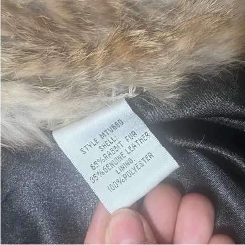 My Tribe Black Leather & Brown Knitted Rabbit Fur Waterfall Vest Size Small