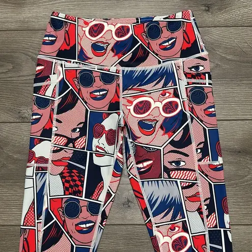 CVG Constantly Varied Gear Pop Art Side Pocket Training Capri Leggings XS Red