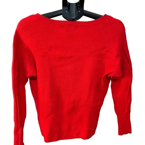 Tahari  Extrafine Merino Wool Women's Luxury Long Sleeve Red Sweater Size Medium