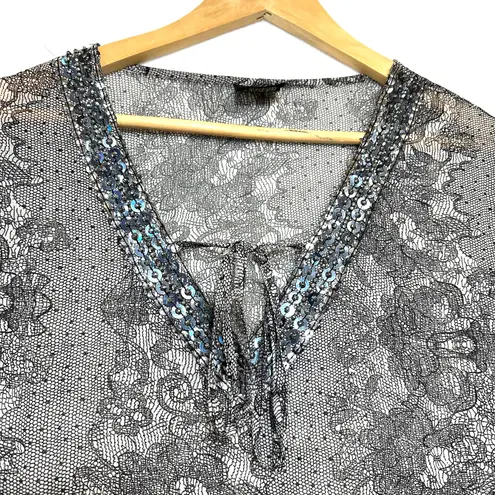 Yuka Beach Chiffon Large Bell Sleeve Coverup Dress Swim Pool Summer Sheer Sequin Black