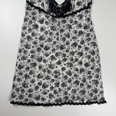 Vanity Fair Vintage Y2K Satin Floral Lace Babydoll Cami Micro Mini Slip Dress