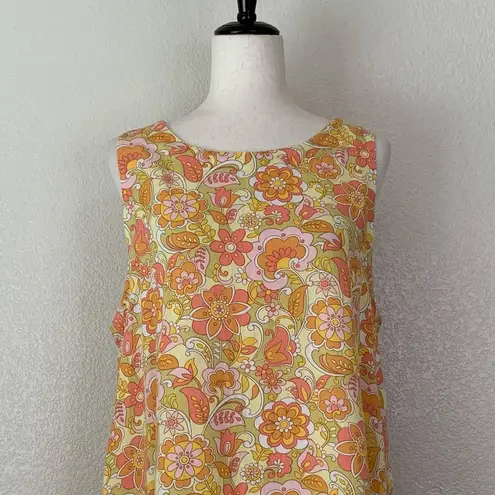 Ghanda Linen Blend Floral Summer Shift Dress, Sz Large Orange