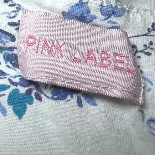 Pink Label Sleeveless Nightgown Womens XL Blue Floral Lace Trim Button Front White