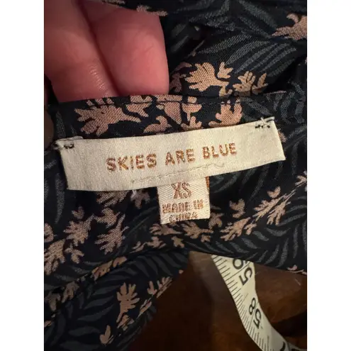 Skies Are Blue Shirt Women XS Green Pink Floral Collared Blouse Boho Cottagecore