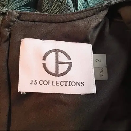 JS Collections Lace Dress Forest Sheer Sleeve Soutache Midi Sheath Dress Size 2