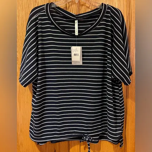 Forgotten Grace Dolman Sleeve Tie-Front Stripe Shirt Navy & White Plus Size 3X