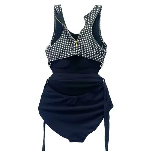 ALBION FIT Albion Black Check Castaway One Piece Swimsuit Size Small Black Gingham Zip Back