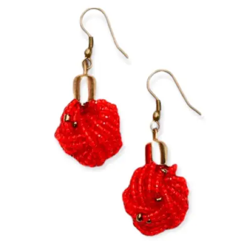 Kendi Amani Women’s Brass Red Bush Berry Beaded Hook Earrings Made In Kenya NEW