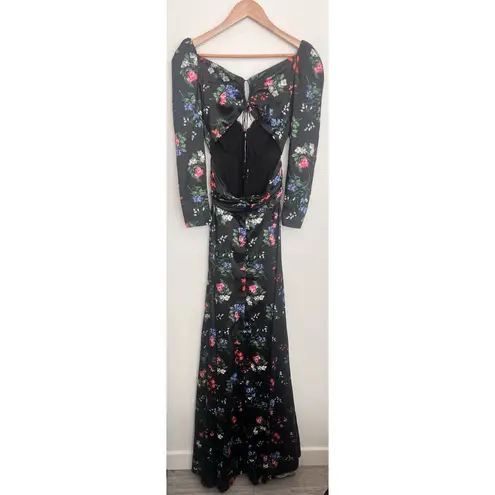 Carolina Herrera Floral Print Crossover Cutout Puff Sleeve Maxi Dress Gown 2 NWD