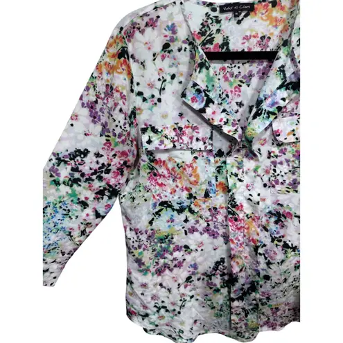 Violet+Claire Violet & Claire Floral Blouse Women's Medium Button Front Pocket 3/4 Sleeve Top