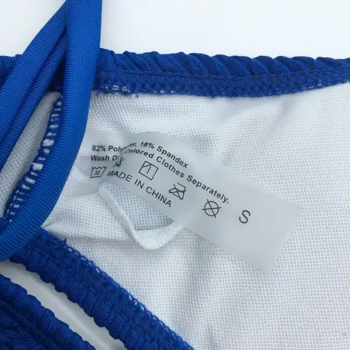 Womens Bikini Top Scoop Neck Textured Removable Cups Blue S