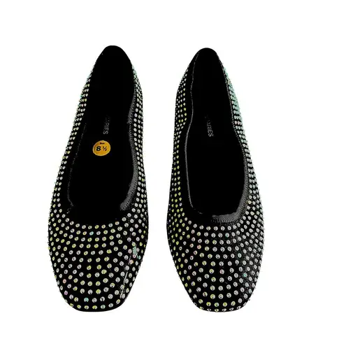 No Boundaries  Women's Black Rhinestone Ballet Flats Shimmer Slip On Memory Foam