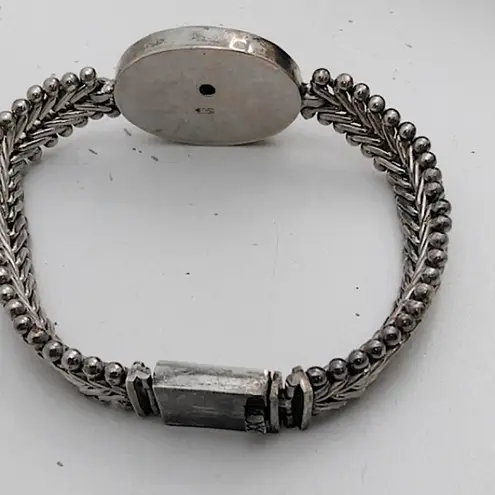 Sterling Silver Stunning Woven Oval Abalone Shell Gemstone Center Stone Bracelet