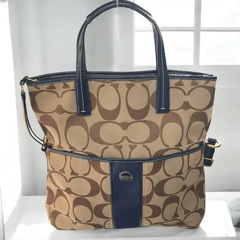 Coach Crossbody Signature Foldover - Khaki/Navy F23304 Jacquard Tote