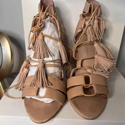 Loeffler Randall Tassel Lace Up Heels Gladiator Block High Heel Sandals -9.5M