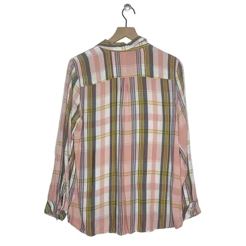 Maison Jules  Button Down Shirt Women's SZ XL Peach Plaid Pockets Utility Western