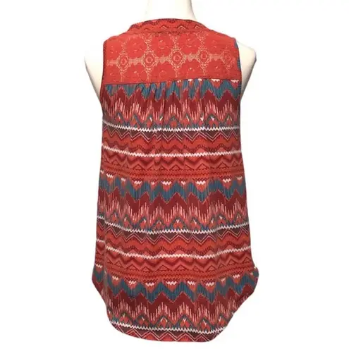 Absolutely Famous Sleeveless Top Lace and Chevron Aztec Print •Size Small