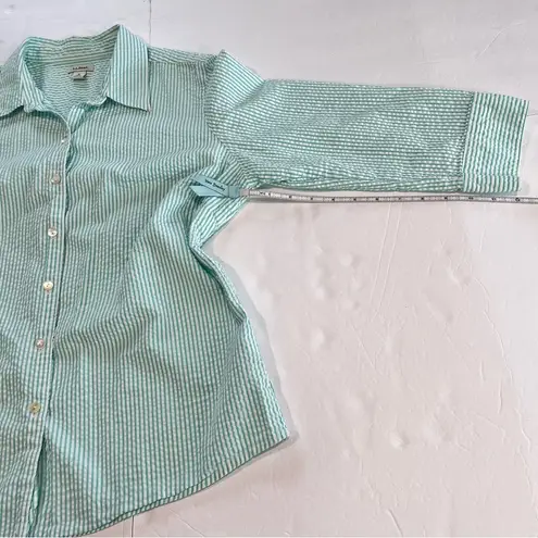 L.L.Bean  Mint Green White Seersucker 3/4 Sleeve Button Shirt MEDIUM