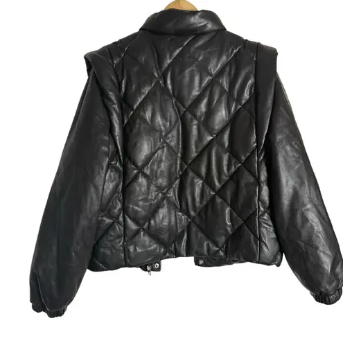 Pistola Callista Black Long Sleeve Faux Leather Convertible Puffer Jacket Vest M