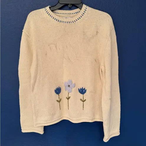 RE/DONE REDONE 50S EMBROIDERED COTTON-BLEND SWEATER IN VINTAGE IVORY Size Small