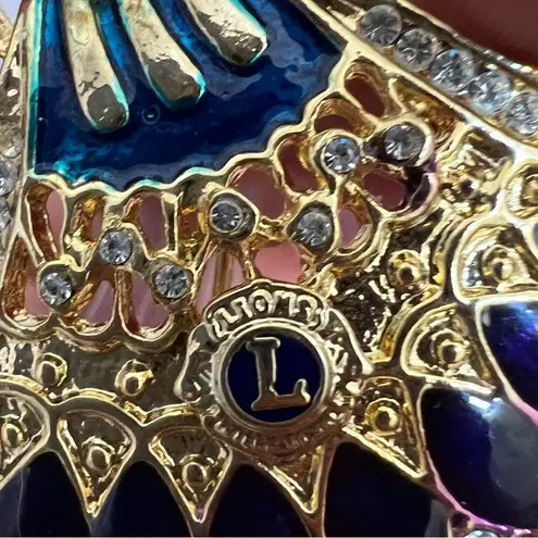 Vintage 1980s Canada Large heavily Gold plated Enameled Peacock Brooch Excellent