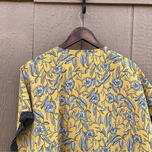 cj banks  Womens Shirt Blouse Yellow Floral Faux Wrap Short Sleeve Plus Size 1X