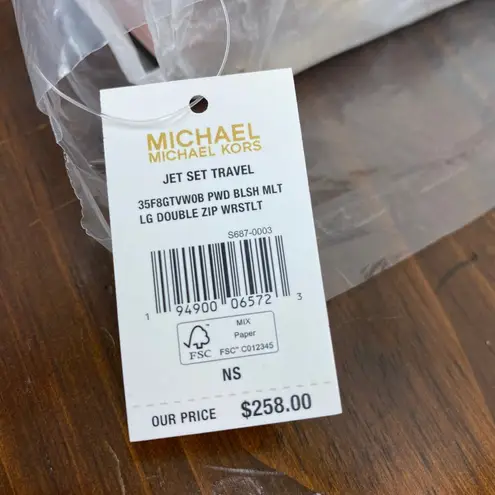 Michael Kors Signature Powder Blush Jet Set Large Double Zip Wristlet Pink