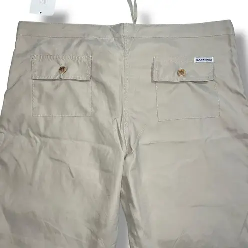 Elan Womens Summer Pants Bootcut Lightweight Drawstring Beach Beige Tan Large