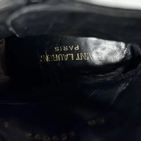 Saint Laurent Croc Pointed Toe Mid Height Stiletto Ankle Booties Boots Black 37