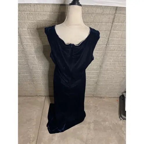 Slny Womens Navy Blue Velvet Sleeveless VNeck Evening Gown Dress Size 16