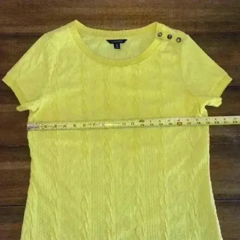 Lands' End  Womens Medium Top Sweater Short Sleeve Cable Knit Yellow Button
