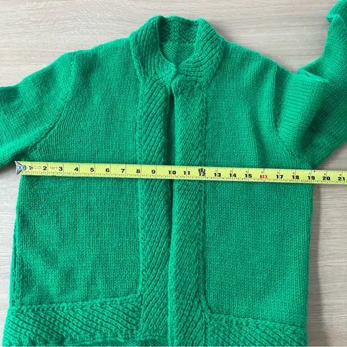 Vintage Hand Knit Wool Cardigan Sweater Green Shrug Sz S Grandmacore Indie