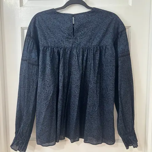 Anna Sui Uniqlo Prairie Peasant Blue Cottagecore Boho Babydoll Blouse Top Size M