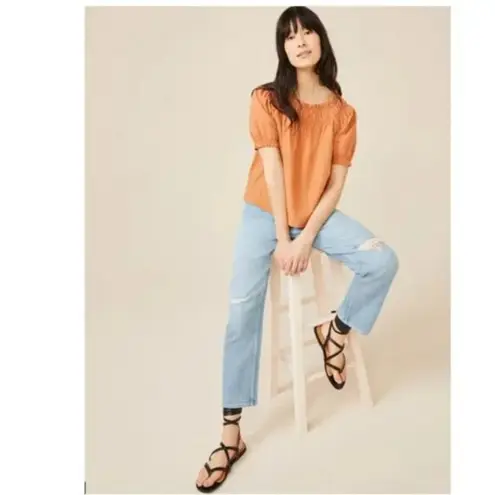 Bundle of 2 Free Assembly Orange & Yellow Gingham Puff Sleeve Tops Size XL