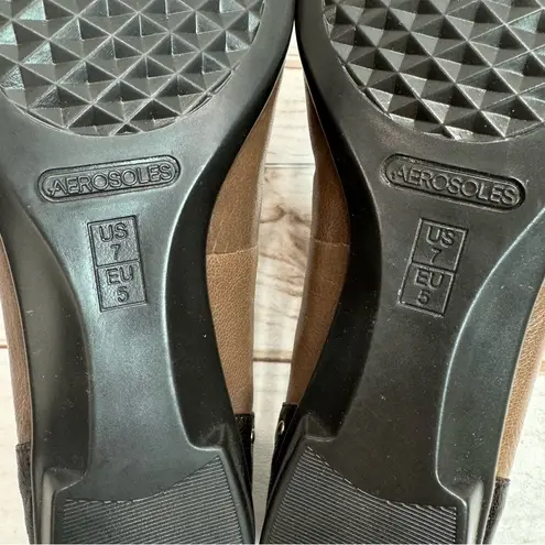 Aerosoles Know It All Two Tone Brown Genuine Leather Flats with Silver Studs 7M