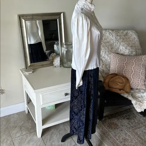 Gunne Sax Vtg 80’s Gunnies cream satin sheer lace Victorian button down feminine blouse M