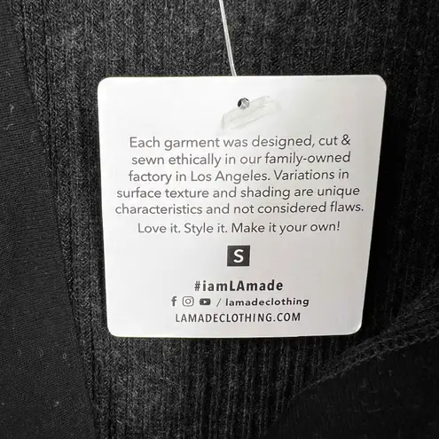 New LAMade Top Gray Ribbed Knit V Neck Long Sleeve Womens Small Black